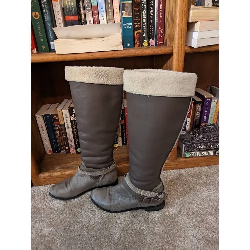 VERA gomma tall fleece lined grey leather tall boot sz 39